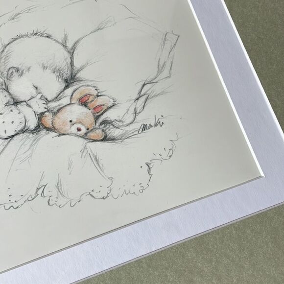 Vintage Maki Signed Framed Print for Nursery with Sleeping Baby and Bears - Picture 6 of 15